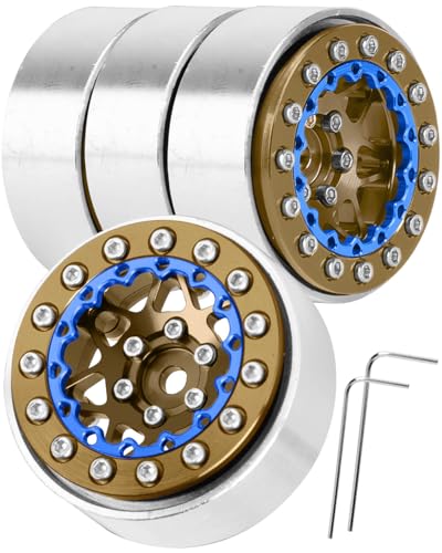 for 1/24 1/18 SCX24 FCX24 TRX4M RC Crawler Car,1.3" RC Tires Wheel Rim,Aluminum RC Truck Tires Wheels Rims,1.3 Beadlock Wheel Rims Heavy Duty Rim (4PCS) Brown - color: 1.3-rim-brown&blue