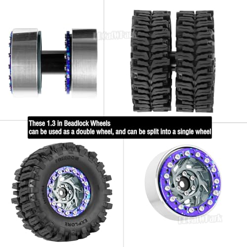 1.3 Dually Beadlock Wheels Tires for RC Crawler Car 1/18 TRX4M Ascent-18,1/24 SCX24 FCX24,RC Off Road Buggy Rally Truck Wheel and Tires,Adjustable Offset Wheels,7mm Hex Rim,Titanium Purple - color: Titanium Purple - (4Pcs 1.3 Beadlock Tires)