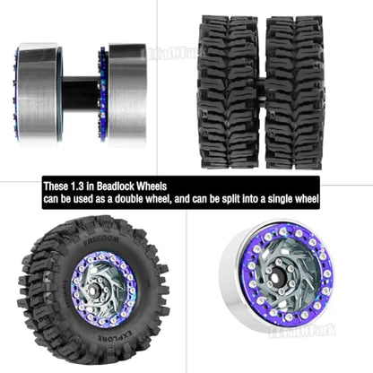 1.3 Dually Beadlock Wheels Tires for RC Crawler Car 1/18 TRX4M Ascent-18,1/24 SCX24 FCX24,RC Off Road Buggy Rally Truck Wheel and Tires,Adjustable Offset Wheels,7mm Hex Rim,Titanium Purple - color: Titanium Purple - (4Pcs 1.3 Beadlock Tires)