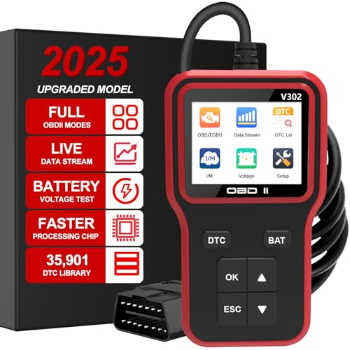 OBD2 Scanner Diagnostic Tool, Car Code Reader and Battery Tester | Checks engine light, reads and clears error codes and emissions readiness on OBD II vehicles since 1996 - color: Red