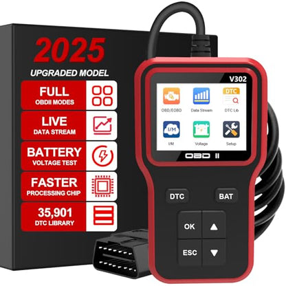 OBD2 Scanner Diagnostic Tool, Car Code Reader and Battery Tester | Checks engine light, reads and clears error codes and emissions readiness on OBD II vehicles since 1996 - color: Red