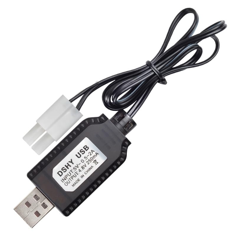 4.8V USB Battery Charger 250mA for NiMH Battery Pack, Multi-Connector Charging Cable with JST SM Plug, Auto Cut-Off Full Light Indicator for RC Car Boat Tan (4.8V USB Connector)