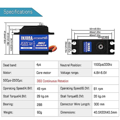 INJORA 35KG Servo with Winch Spool Kit for SCX10 PRO, 360° 25T (16mm*8mm) - size: 16mm*8mm