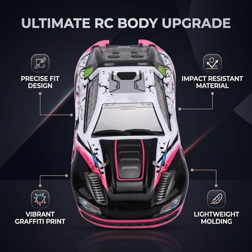 Drfeify 1/16 RC Car Replacement Body Shell, DIY Upgrade with Bold Graffiti Pattern and Aerodynamic Design for SCY16101 SCY16102 High Speed RC Trucks (Red) - color: Red