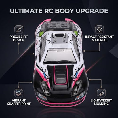 Drfeify 1/16 RC Car Replacement Body Shell, DIY Upgrade with Bold Graffiti Pattern and Aerodynamic Design for SCY16101 SCY16102 High Speed RC Trucks (Red) - color: Red