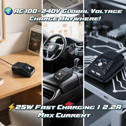 C3 AC 100-240V 25W Fast Balance Charger for LiPo Batteries – 2-3S Charging, 2.2A Max Current, 200mA Balance, <0.01V Precision – Ideal for RC Car, Boat, Drone Models