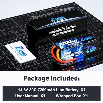 Zeee 4S Lipo Battery 7200mAh 14.8V 80C with EC5 Connector Hard Case RC Battery for Car Truck Tank RC Buggy Truggy Racing Hobby