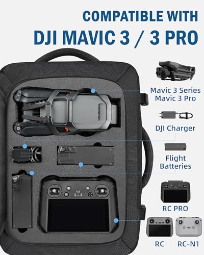 Carry On Mavic 3 Pro Case, Compatible with DJI RC/Pro/N1 Controller | Fits 17.3'' Laptop, 40L Drone Backpack for DJI Fly More Combo Accessories, Hard Carrying Case, Travel Laptop Backpack