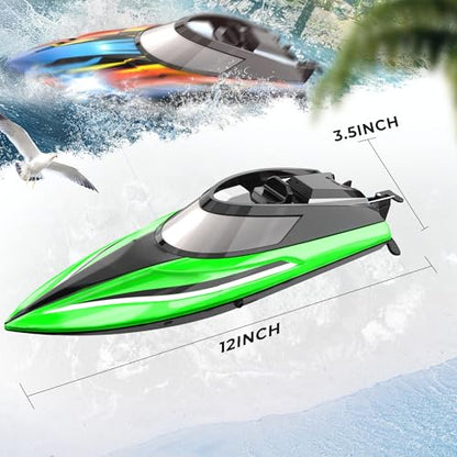 BEZGAR 2 Pack 12 Inch 30 KPH Fast RC Boats with LED Lights & Case | 30 KPH Speed remote control boats; 8-Shaped Stunt Mode; LED Lights & Storage Case; Waterproof Boats for Pools & Lakes - color: Green