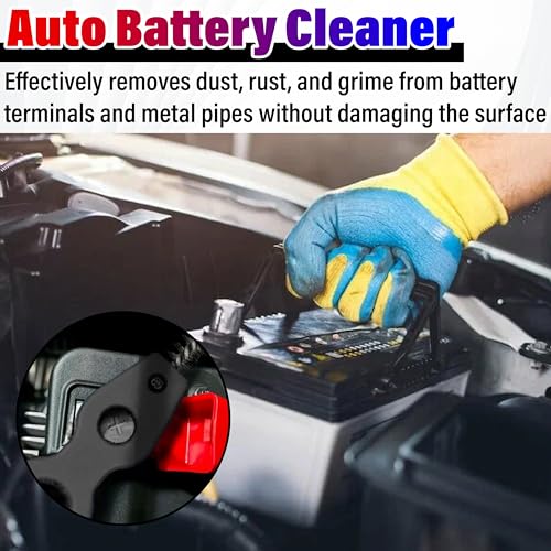 Car Battery Terminal Cleaning Brush,4 in 1 Auto Battery Cleaner (Black) | Anti-Rust Battery Terminals Machine Parts Cleaning Tool with Steel Wire for Plumbing Installation Soldering Brazing - color: Black
