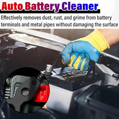 Car Battery Terminal Cleaning Brush,4 in 1 Auto Battery Cleaner (Black) | Anti-Rust Battery Terminals Machine Parts Cleaning Tool with Steel Wire for Plumbing Installation Soldering Brazing - color: Black