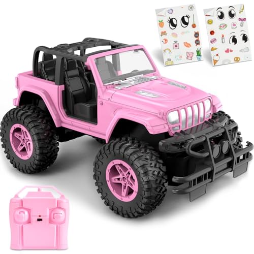 NQD RC Cars with DIY Sticker, Pink Remote Control Car for Girls, 2.4Ghz Jeep RC Trucks, Little Girl Toys Birthday Xmas for 3 Years Old and Up - color: Pink