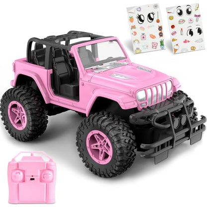 NQD RC Cars with DIY Sticker, Pink Remote Control Car for Girls, 2.4Ghz Jeep RC Trucks, Little Girl Toys Birthday Xmas for 3 Years Old and Up - color: Pink