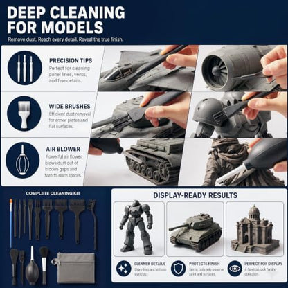 15 Pcs Anti Static Model Cleaning Brush Kit Dusting Tool Set with Air Blower and Double Layer Storage Bag Precision Dusting Tools for Models Figures, Electronics and Museum Artifacts Craft
