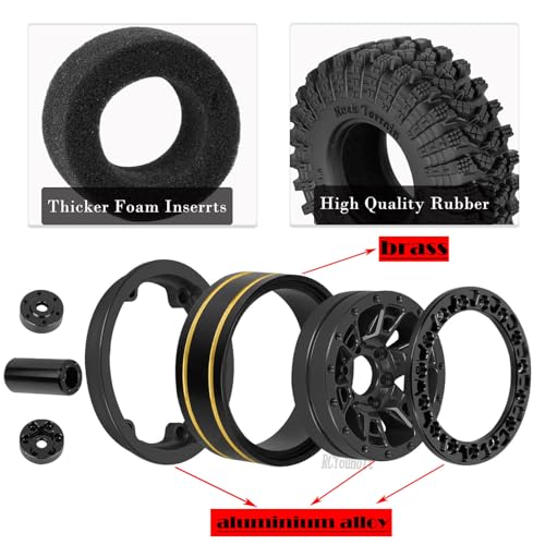 RC 1.3" Beadlock Tires Wheels for 1/18 1/24 Trx4m SCX24 FCX24 Ascent-18 RC Crawler Car,4pcs 1.3 Inch Wheel Rim Soft Rubber Tires,Black - color: Black-(1.3" Beadlock Tires）