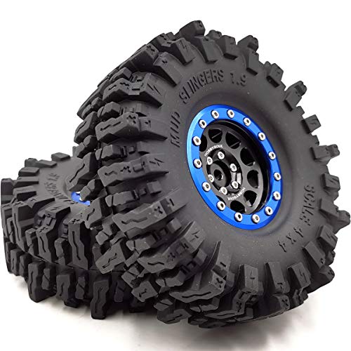 120mm Tall 1.9 Mud Slingers Tires T8 Soft Sticky Tyres & 1.9 Beadlock Wheels Rims Black Blue For RC 1/10 Rock Crawler SCX10 TRX4 Gen8, (4-Pack, HS700601) - color: Black & Blue