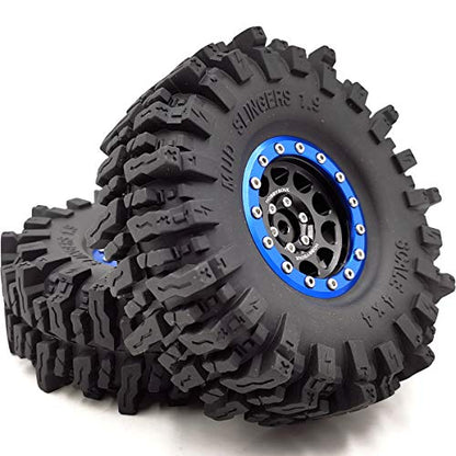 120mm Tall 1.9 Mud Slingers Tires T8 Soft Sticky Tyres & 1.9 Beadlock Wheels Rims Black Blue For RC 1/10 Rock Crawler SCX10 TRX4 Gen8, (4-Pack, HS700601) - color: Black & Blue