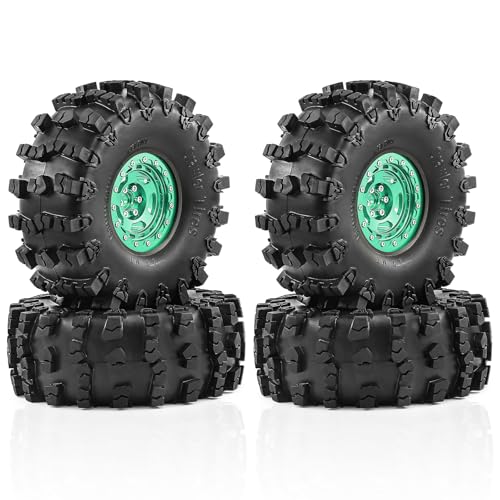 2.2" Beadlock Wheel Rims and Rubber Crawler Tires 150mm (5.91in) for 1/10 RC Crawler SCX10 RBX10 Wraith TRX4 (Green) - color: Green