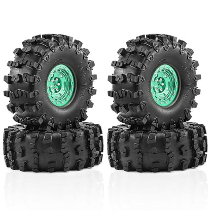 2.2" Beadlock Wheel Rims and Rubber Crawler Tires 150mm (5.91in) for 1/10 RC Crawler SCX10 RBX10 Wraith TRX4 (Green) - color: Green