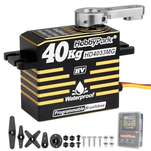 HobbyPark Waterproof 40kg Servo Brushless Motor High Torque RC Steering Servos Standard Size HV Stainless Steel Metal Gears for 1/8 1/10 RC Crawler Cars Trucks Buggy 180° Programmable