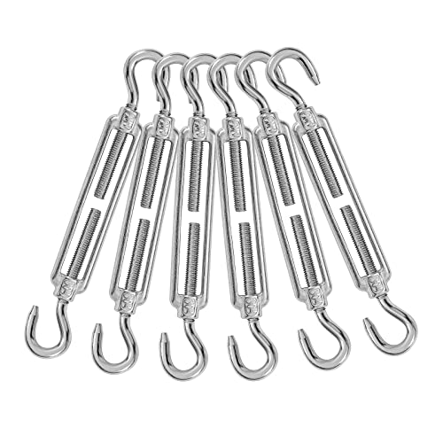 6PCS M6 Hook & Hook Turnbuckle 304 Stainless Steel Turnbuckle Wire Rope Tension Heavy Duty Turnbuckles for Cable Railing Wire Rope Hardware Kit (M6, Hook & Hook) - style: Hook & Hook-M-6
