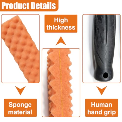 Craedli Soft Foam Wheel Brush, Car Detailing Rim Cleaner Tool (Orange) | Non-Scratch Wavy Sponge Head, Long-Reach Wheel Scrubber Brush, Ergonomic Grip Handle, Versatile Deep Cleaning Application - color: Orange