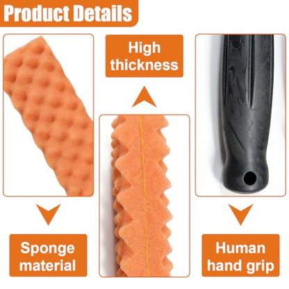 Craedli Soft Foam Wheel Brush, Car Detailing Rim Cleaner Tool (Orange) | Non-Scratch Wavy Sponge Head, Long-Reach Wheel Scrubber Brush, Ergonomic Grip Handle, Versatile Deep Cleaning Application - color: Orange