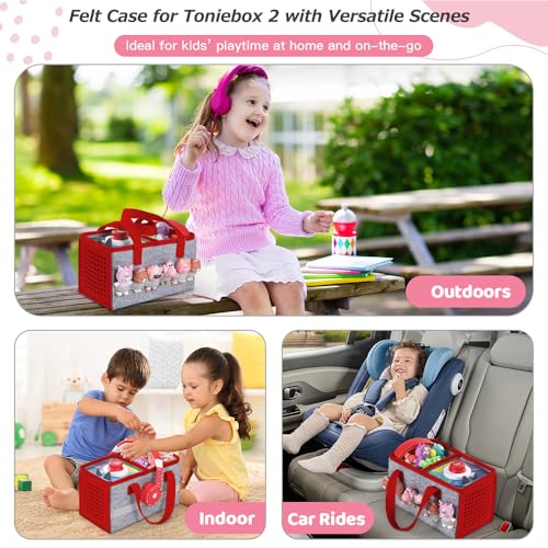 PISOSN Carrying Case for Toniebox Starter Set and Tonies Figurines, Travel Felt Cloth Musical Toy Folding Bag for Toniebox 2 & Accessories (Red) - color: Red