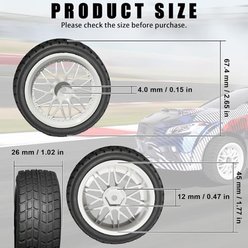 OD 2.65" On Road Rubber Tires Nylon Wheels- 12mm Hex for 1/10 RC Racing Car | Compatible with MJX HSP Tamiya HPI Kyosho Traxxas Sakura Redcat WLtoys 1/10 RC On-Road Racing Touring Car (4pcs, White) - style: C-White