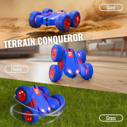 Remote Control Car, Rechargeable RC Cars & Remote Double-Sided Driving 360° Flips Rotating 2.4Ghz 4WD All Terrain Stunt Race Car Toy Christmas Birthday Gift for Kids Boys 3-12 - style: Blue