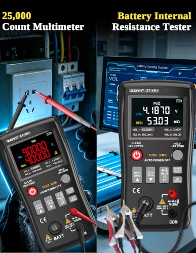 ZT-XR1 2 in 1 Battery Tester Multimeter, 0~±100V 4-Wire Internal Resistance Test, Auto Range 25000 Counts Multimeter Automotive Battery, Household Battery Test, Electronic Equipment Repair