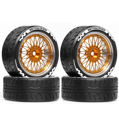 4PCS/Set 64mm Rubber Tires & Aluminum Alloy Wheels Rims Replacement Part for 1/10 RC On-Road Touring Car Racing Car (Gold) - color: Gold