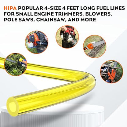 Hipa Gas Fuel Line Hose Tubing for Small Engine Weedeater 4 Size 4 ft. Each | I.D x O.D 1/8" x 1/4" 1/8" x 3/16" 3/32" x 3/16" .08" x .14" Fuel Line for Chainsaw Lawn Mower Trimmer Blower Model Parts