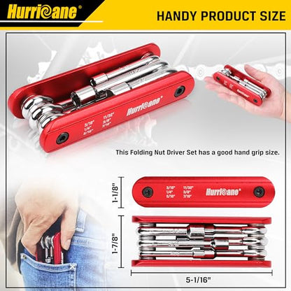 HURRICANE 6 in 1 Folding Nut Driver Set SAE, Hex Nut Driver Set, Cr-V Steel Shank. Premium Portable Premium Aluminum Handle. Easy to Carry Out, 3/16, 1/4, 5/16, 11/32, 3/8, 7/16 inch - size: 4.8mm, 6.4mm, 7.9mm, 8.7mm, 9.5mm, 11.1mm