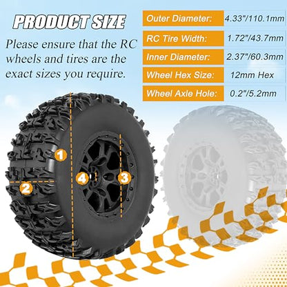 RC Station 12mm Hex RC Wheels and Tires 4PCS 1/10 Scale RC Short Course Truck for 4x4 2WD Traxxas Slash Preglued