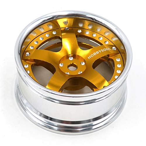 2pcs RC 1/10 Aluminum On Road Wheel Rims Hex 12mm Adjustable Offset Silver/Gold Color Fit for 1:10 RC On Road Drift Touring Street Car Tire Tyre - color: Silver & Gold