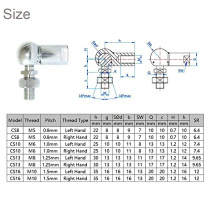 Ball Head Joint Rod End Bearing, 4pcs M5 Left Thread Ball Socket Universal Joints Carbon Steel Angle Ball Joint Fitting for Automotive, Hinged Door, Cupboard - size: M5, style: Left Thread