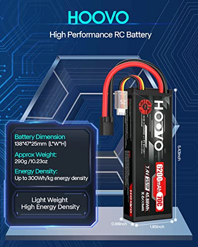 HOOVO 7.4V 70C 6200mAh 2S Lipo Battery Hard Case with Tracxas Plug(2 Packs | for RC Car RC Helicopter RC Truck RC Truggy Airplane Quadcopter UAV Drone FPV - style: 2S 6200mAh