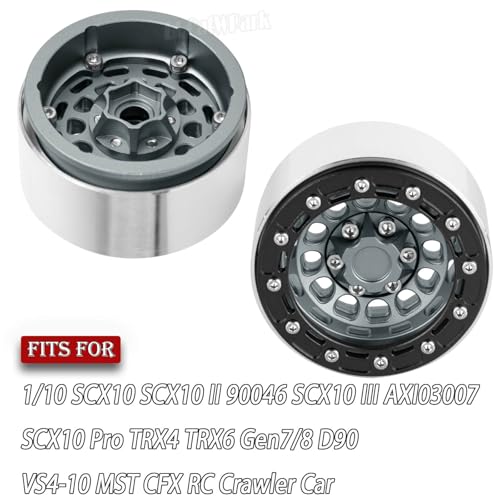 Aluminum 1.9 Beadlock Wheel Rims with Adjustable Offset for 1/10 RC Crawler Car SCX10 SCX10 II 90046 SCX10 III AXI03007 TRX4/6 Gen7/8 D90 VS4-10,BRCatWPark 4pcs Double Beadlock Wheel Rims,Titanium - color: Titanium - (Adjustable Rims)