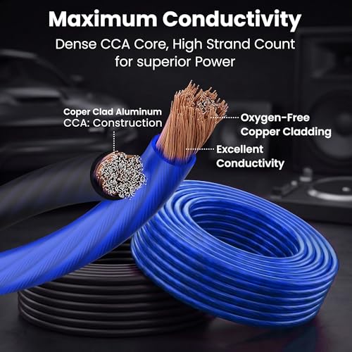 GEARit 4 Gauge Wire (50ft Each - Black/Blue Translucent) Copper Clad Aluminum CCA - Primary Automotive Wire Power/Ground, Battery Cable, Car Audio Speaker, RV Trailer, Amp, Electrical 4ga AWG 50 Feet - color: 4 Gauge Wire, size: Black/Blue - 50ft Each