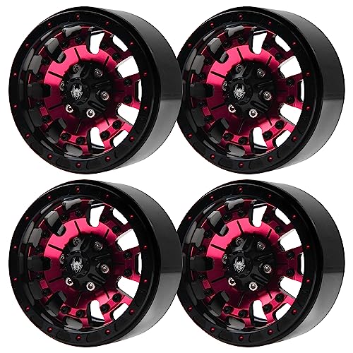 ShareGoo Metal 1.9inch Beadlock Wheel Rims 12mm Hex Hubs 10-Spoke Compatible with Traxxas TRX4 Axial SCX10 RC4WD D90 D110 Tamiya CC01 MST Redcat Gen8 1/10 RC Crawler Car (Red) - color: Red