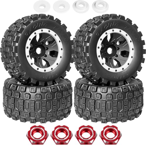 MX43 RC Wheels and Tires Truck Tires for 1/5 KRATON 8S EXB AVC 4X4 RTR,1/5 Outcast 8S EXB AVC 4X4 RTR,1/5 X-MAXX 8S,Pro-line Racing Badlands Tires w/Wheel Hex,4PCS,White - color: White(4pcs)