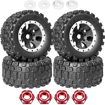 MX43 RC Wheels and Tires Truck Tires for 1/5 KRATON 8S EXB AVC 4X4 RTR,1/5 Outcast 8S EXB AVC 4X4 RTR,1/5 X-MAXX 8S,Pro-line Racing Badlands Tires w/Wheel Hex,4PCS,White - color: White(4pcs)