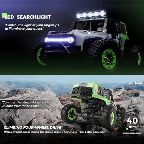 GoolRC WLtoys 124006 RC Car, 1:12 Scale Remote Control Car, 4WD 40KM/H High Speed RC Truck, 2.4GHz Off-Road RC Crawler RTR with LED Lights and 2 Batteries for Adults (Green) - color: Green