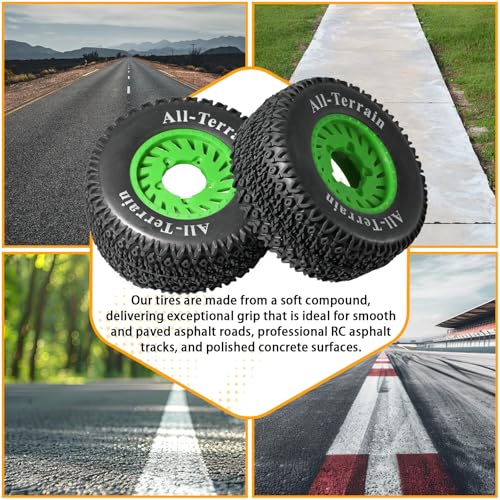 1/10 RC Short Course Truck Tire and Wheel - 12mm/17mm Hex, Green | All-Terrain Tires and Nylon Wheels Compatible with 1/10 Traxxas Slash 4WD 2WD Arrma Senton Axial Losi Redcat RC Buggy, 4-Pack - color: Green