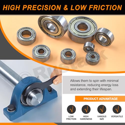 60Pcs 6 Sizes Carbon Steel Ball Bearing Deep Groove Ball Bearing Double Shielded Bearings Deep Groove Bearings for Furniture Wheels Skateboards Scooters