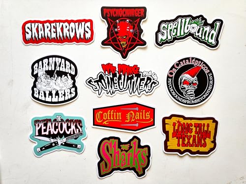 Rockabilly/Psychobilly Sticker Pack (10 Stickers) Set 3 Horror punkabilly Monster Rebel Retro Greaser Skull Tattoo Style Pinup Hotrod Vintage Rock n roll Underground Cult Scene Vinyl Decal Punk