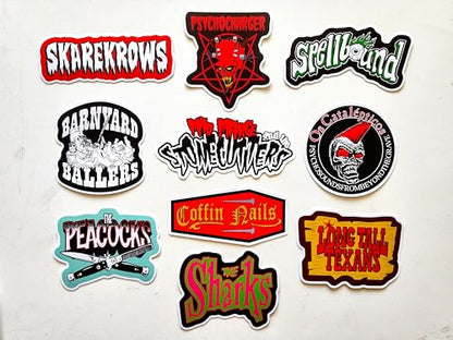 Rockabilly/Psychobilly Sticker Pack (10 Stickers) Set 3 Horror punkabilly Monster Rebel Retro Greaser Skull Tattoo Style Pinup Hotrod Vintage Rock n roll Underground Cult Scene Vinyl Decal Punk
