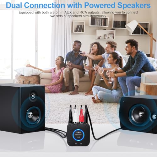 1Mii 2.4GHz Wireless Audio Transmitter Receiver Set (1 TX+1 RX) for TV, 262Ft/80M Long Range 25ms Low Latency with AUX RCA in/Out, Wireless Audio Adapter for TV PC Powered Speaker Amplifier Soundbar