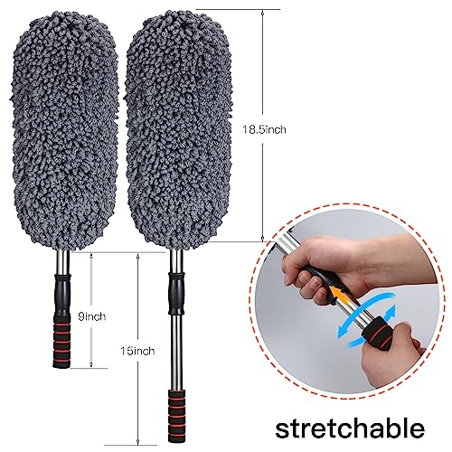 IPELY 3 Pack Large Microfiber Car Duster Exterior Scratch Free with Extendable, Car Duster Interior Multipurpose dust Cleaning - size: Interior and Exterior Duster (Kit)